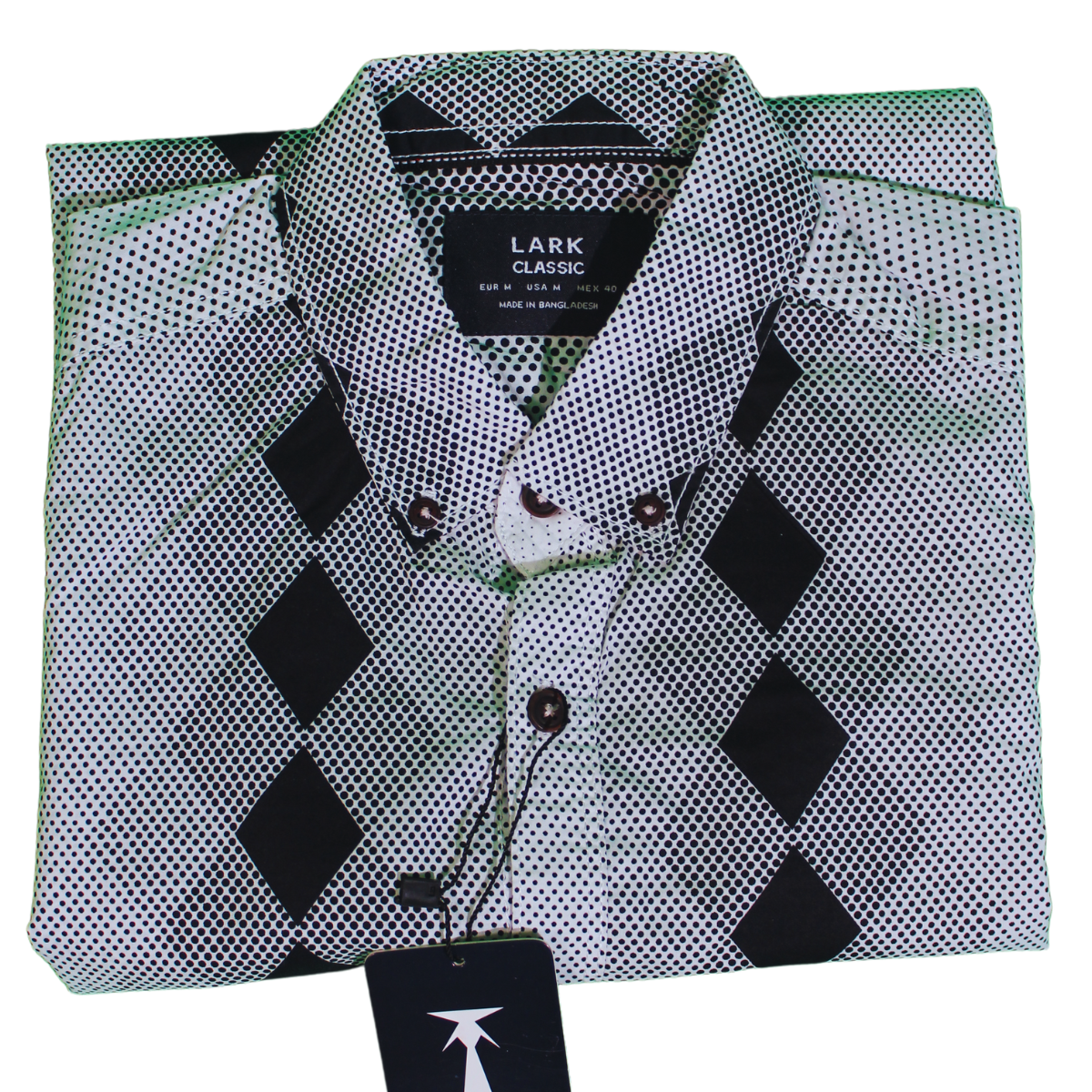 Black and White Geometric Long Sleeve Shirt for Men