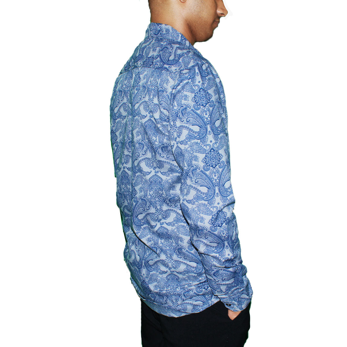 Blue Paisley Print Button-Up Shirt