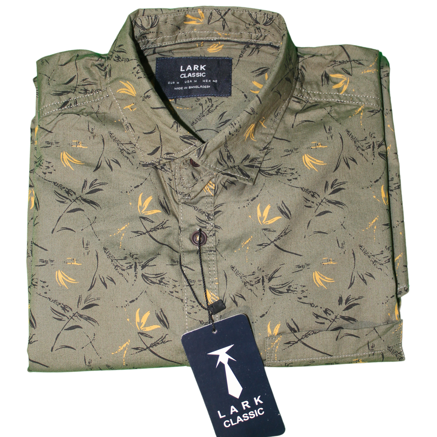 Tropical Print Button-Up Shirt - Olive Green