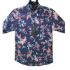 Floral Bird Print Button-Up Shirt - Navy Blue
