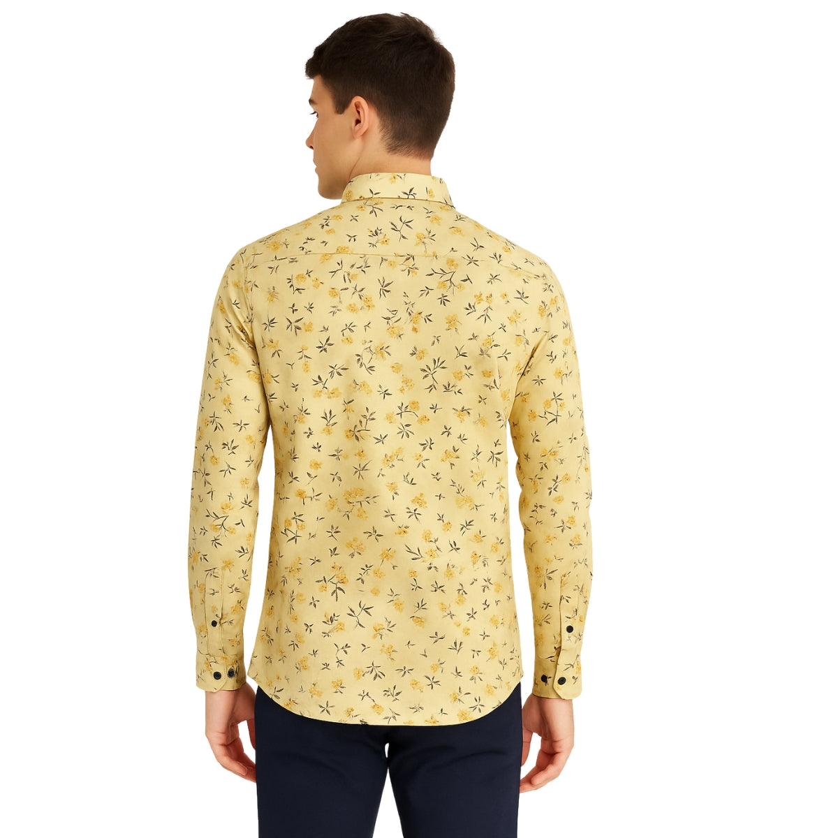 Yellow Floral Long Sleeve Shirt for Men