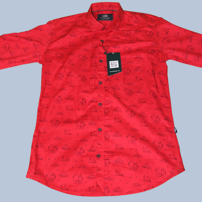Red Casual Button Shirt with Sailing Print