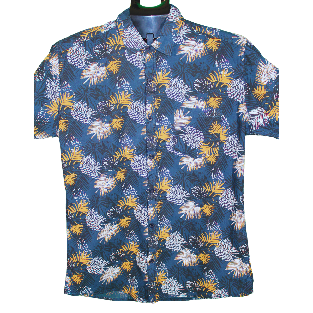 Yellow and Blue Tropical Print Long Sleeve Shirt for Men