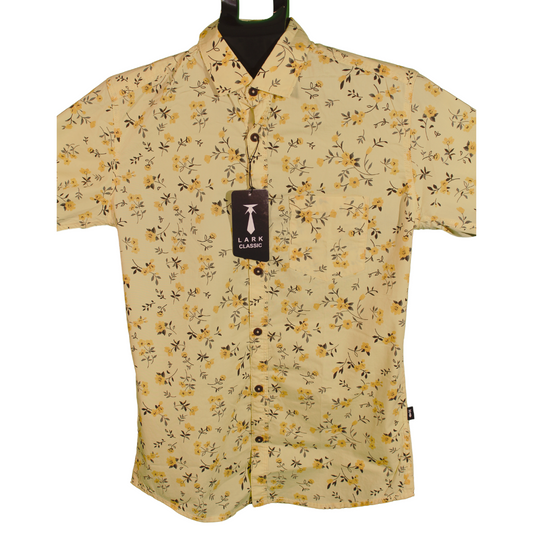Yellow Floral Long Sleeve Shirt for Men