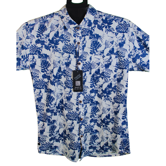 Tropical Floral Navy Blue Long Sleeve Shirt for Men