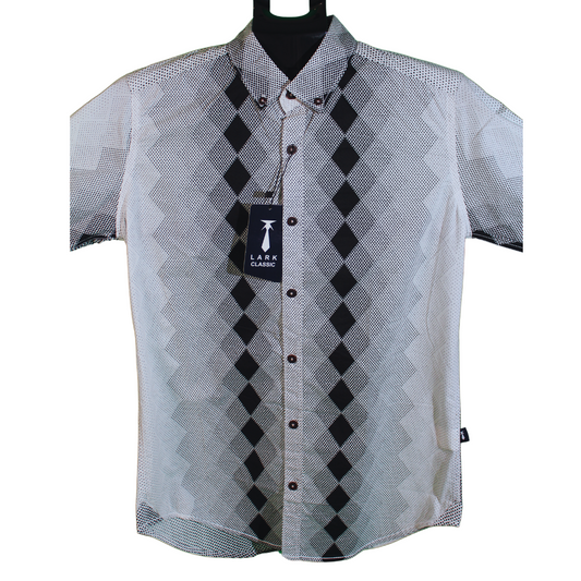 Black and White Geometric Long Sleeve Shirt for Men