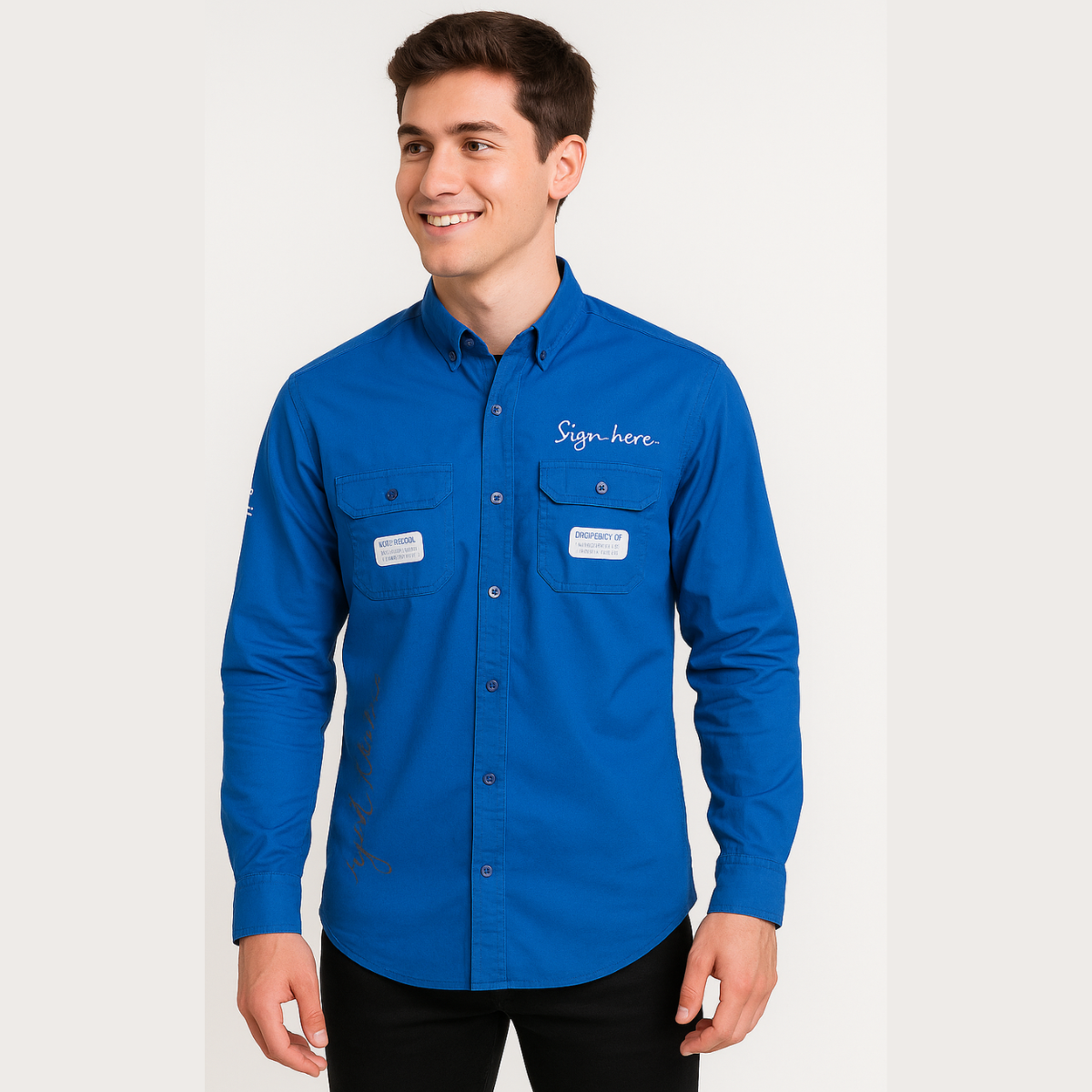 Blue Graphic Printed Long Sleeve Shirt for Men