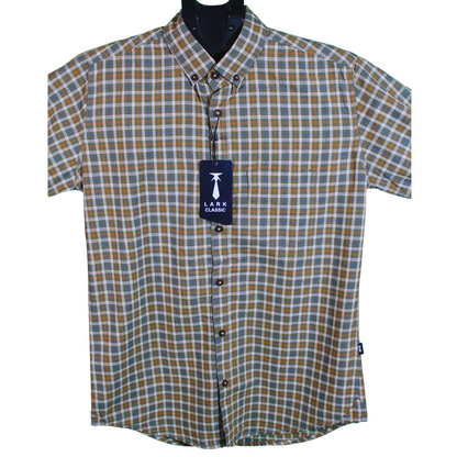Plaid Brown and Green Long Sleeve Shirt for Men