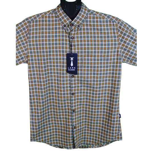 Plaid Brown and Green Long Sleeve Shirt for Men