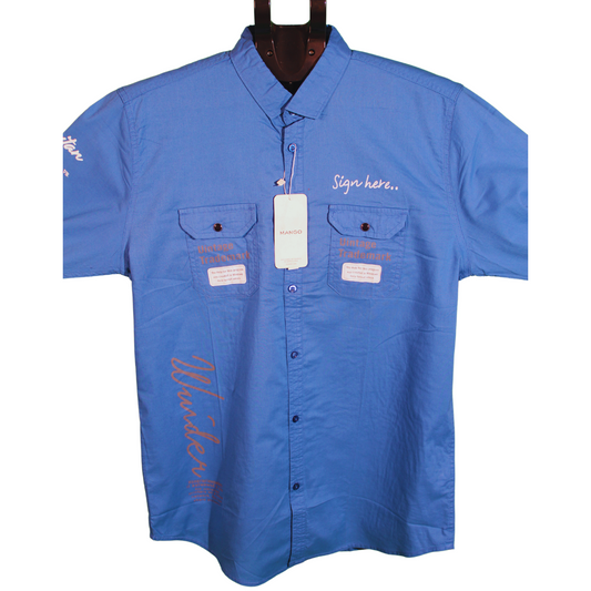 Blue Graphic Printed Long Sleeve Shirt for Men
