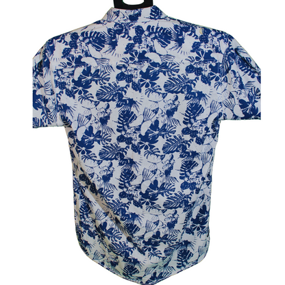 Tropical Floral Navy Blue Long Sleeve Shirt for Men