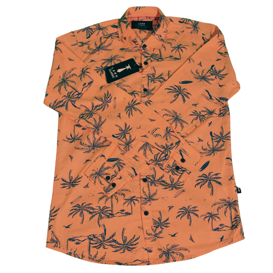 Palm Tree Print Orange Long Sleeve Shirt for Men