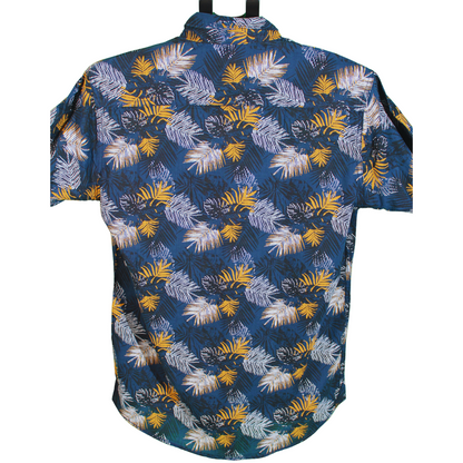 Yellow and Blue Tropical Print Long Sleeve Shirt for Men