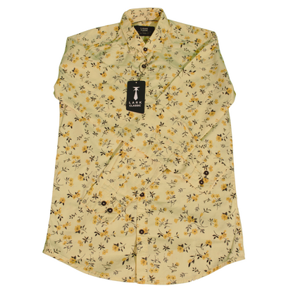 Yellow Floral Long Sleeve Shirt for Men