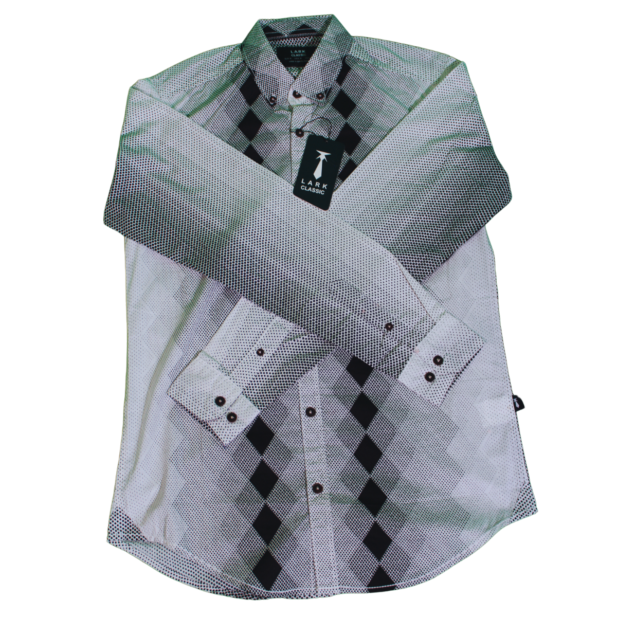Black and White Geometric Long Sleeve Shirt for Men