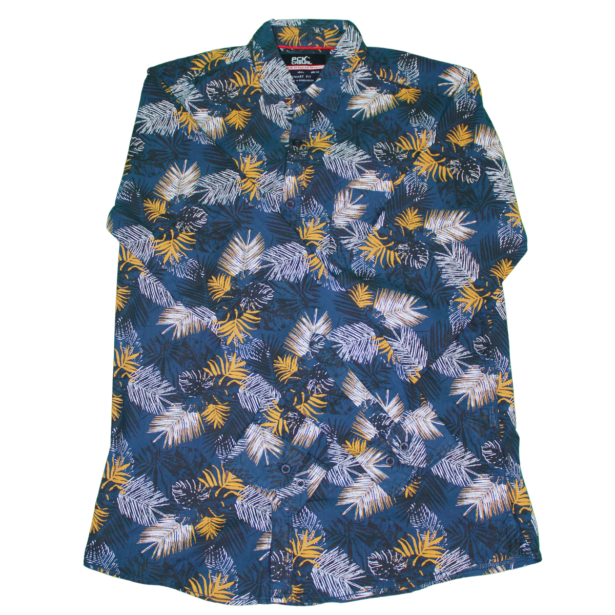 Yellow and Blue Tropical Print Long Sleeve Shirt for Men