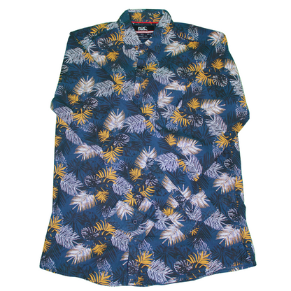 Yellow and Blue Tropical Print Long Sleeve Shirt for Men