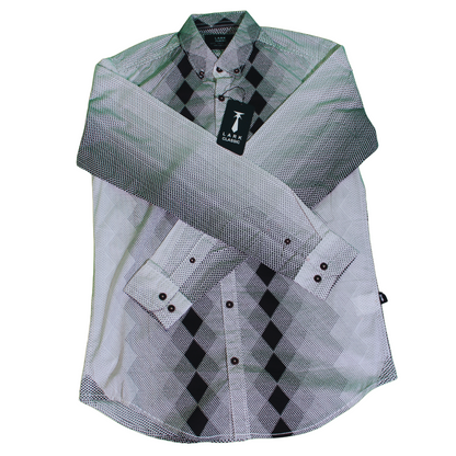 Black and White Geometric Long Sleeve Shirt for Men
