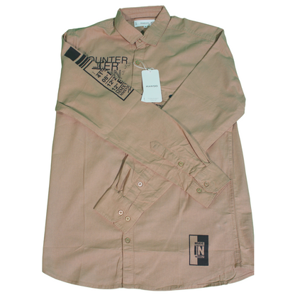 Light Pink Graphic Print Long Sleeve Shirt for Men