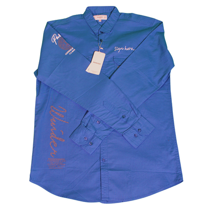 Blue Graphic Printed Long Sleeve Shirt for Men