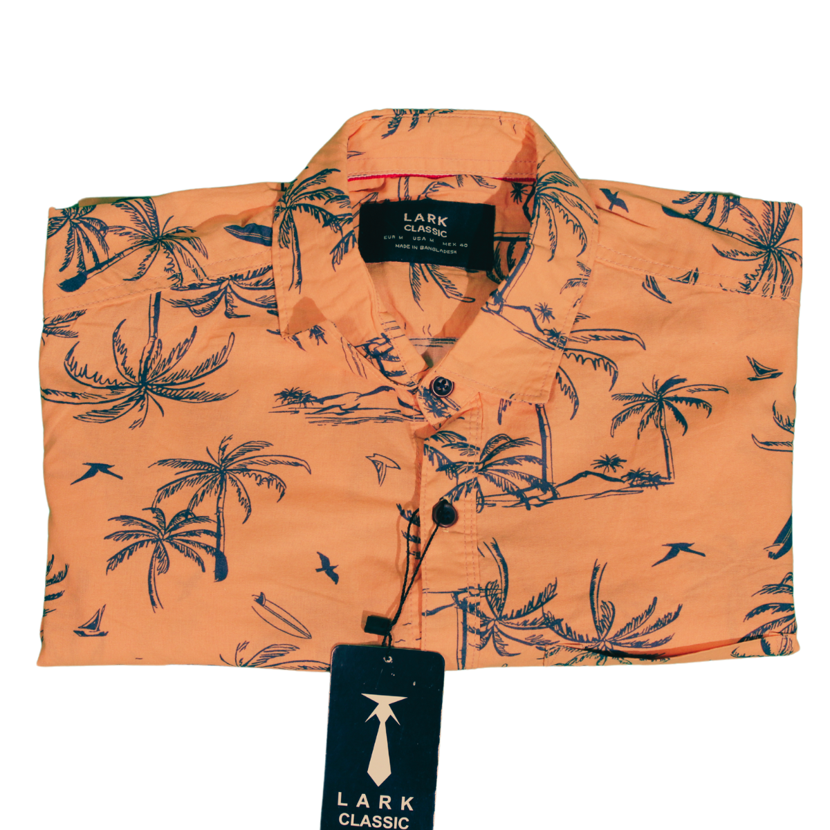 Palm Tree Print Orange Long Sleeve Shirt for Men