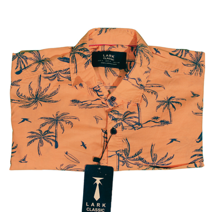 Palm Tree Print Orange Long Sleeve Shirt for Men
