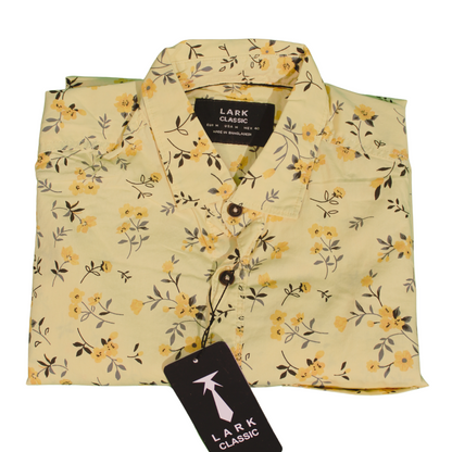 Yellow Floral Long Sleeve Shirt for Men