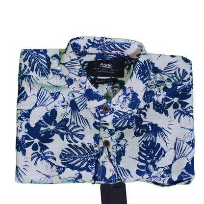 Tropical Floral Navy Blue Long Sleeve Shirt for Men