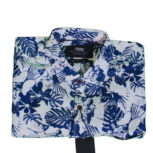 Tropical Floral Navy Blue Long Sleeve Shirt for Men