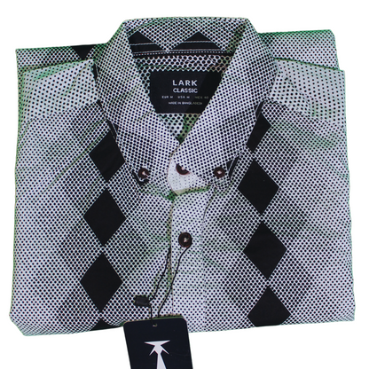 Black and White Geometric Long Sleeve Shirt for Men