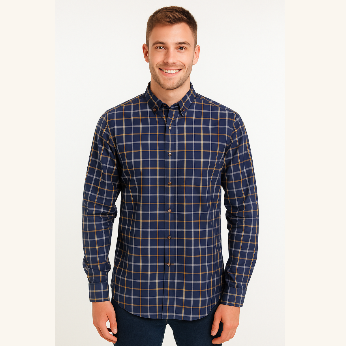 Blue Checkered Long Sleeve Shirt for Men