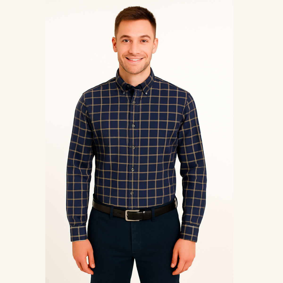 Blue Checkered Long Sleeve Shirt for Men