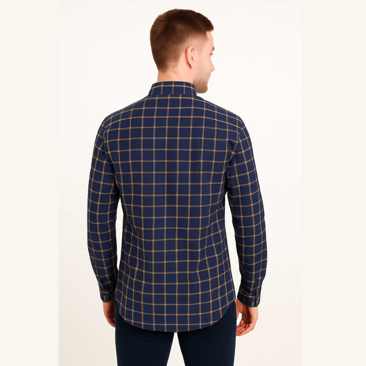 Blue Checkered Long Sleeve Shirt for Men