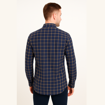 Blue Checkered Long Sleeve Shirt for Men
