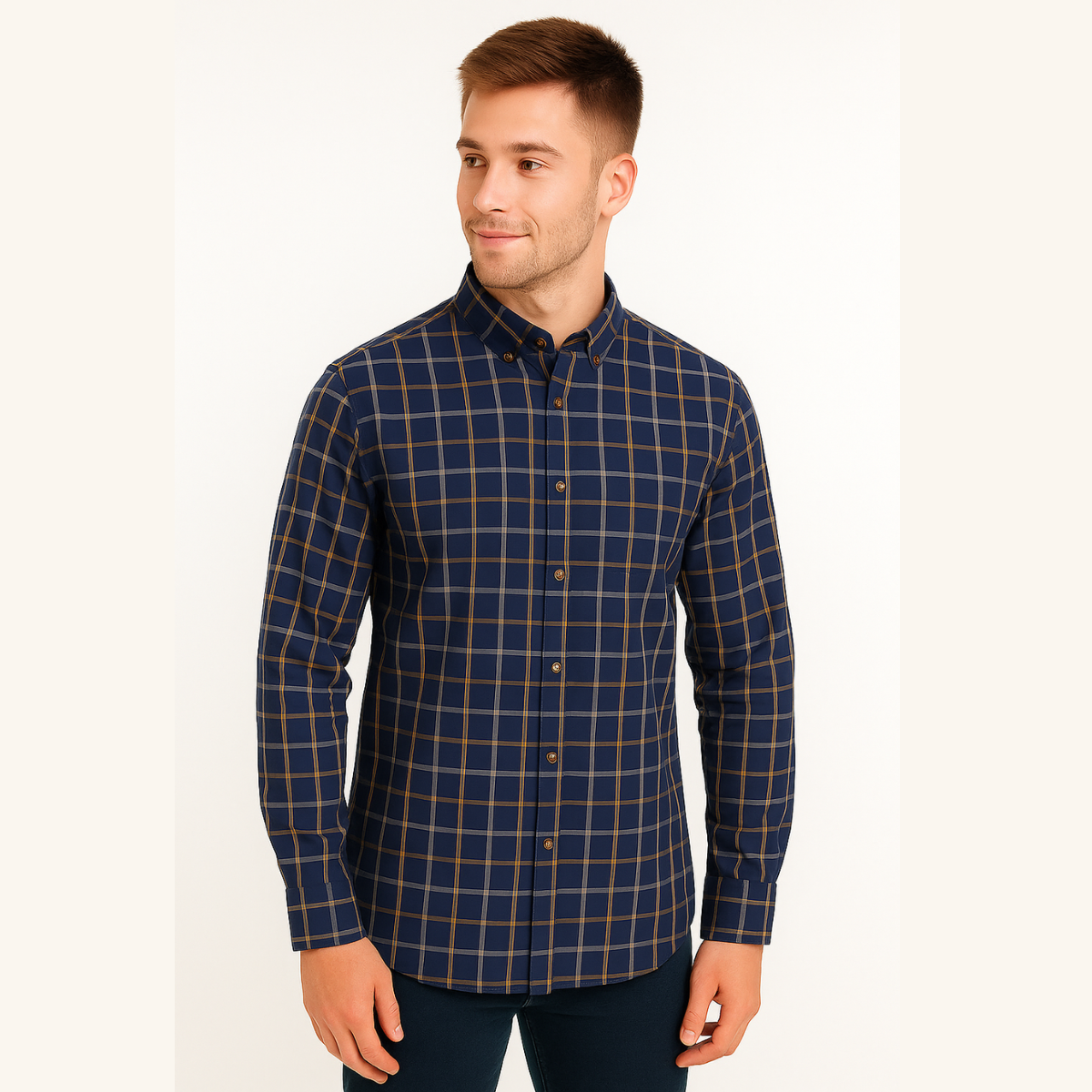Blue Checkered Long Sleeve Shirt for Men