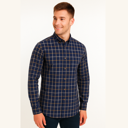 Blue Checkered Long Sleeve Shirt for Men