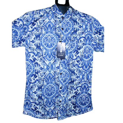Blue Floral Button-Up Shirt
