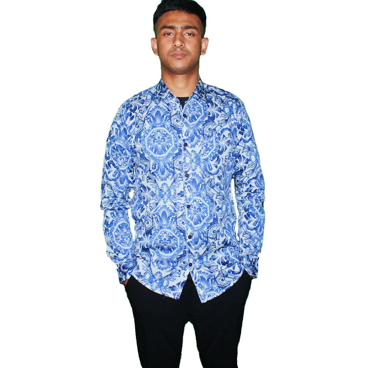 Blue Floral Button-Up Shirt