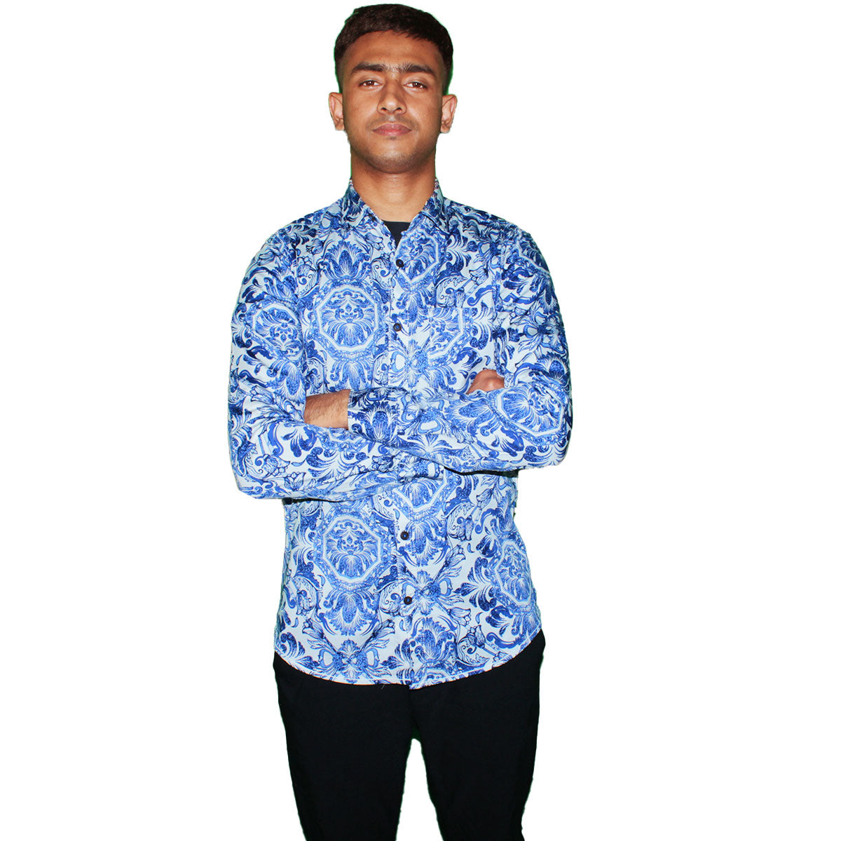 Blue Floral Button-Up Shirt