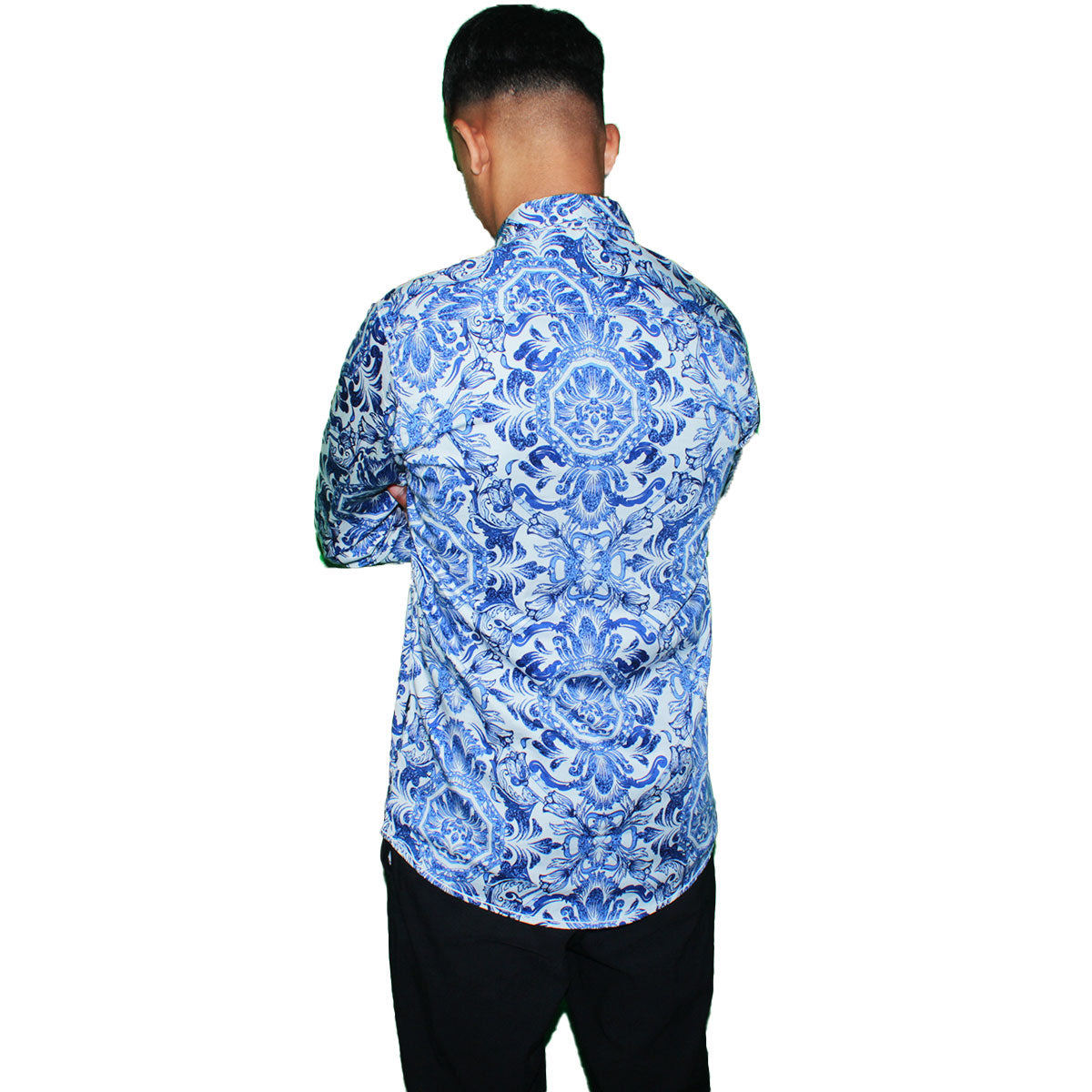 Blue Floral Button-Up Shirt