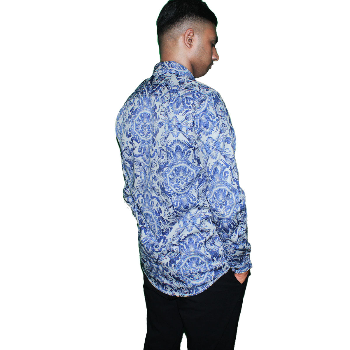 Blue Floral Button-Up Shirt