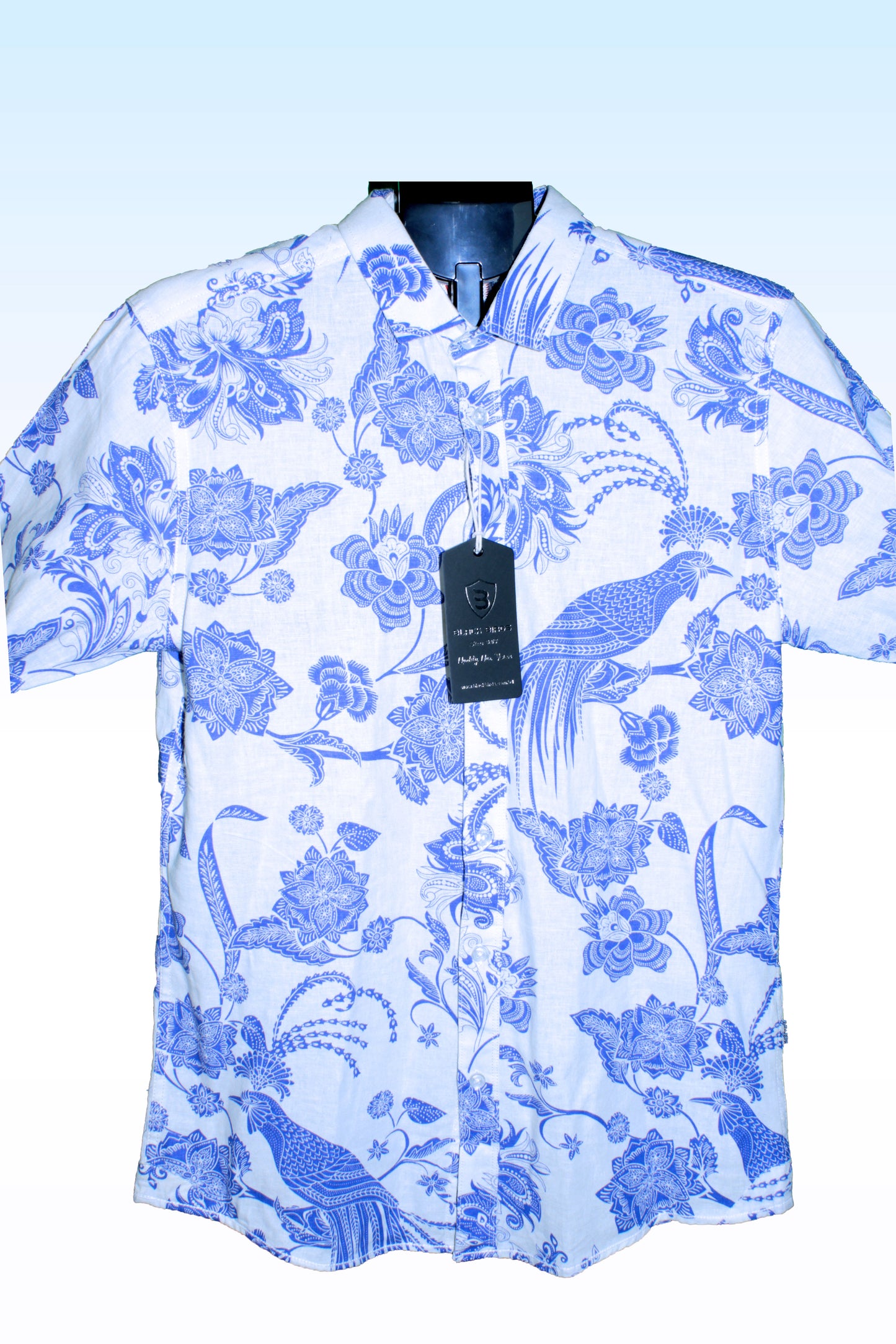 Blue Floral Patterned Long Sleeve Shirt for Men