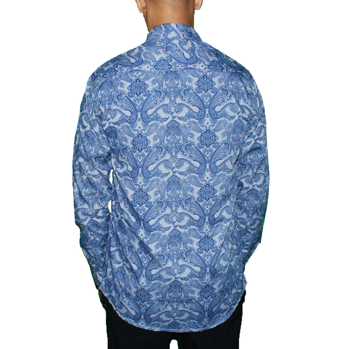 Blue Paisley Print Button-Up Shirt