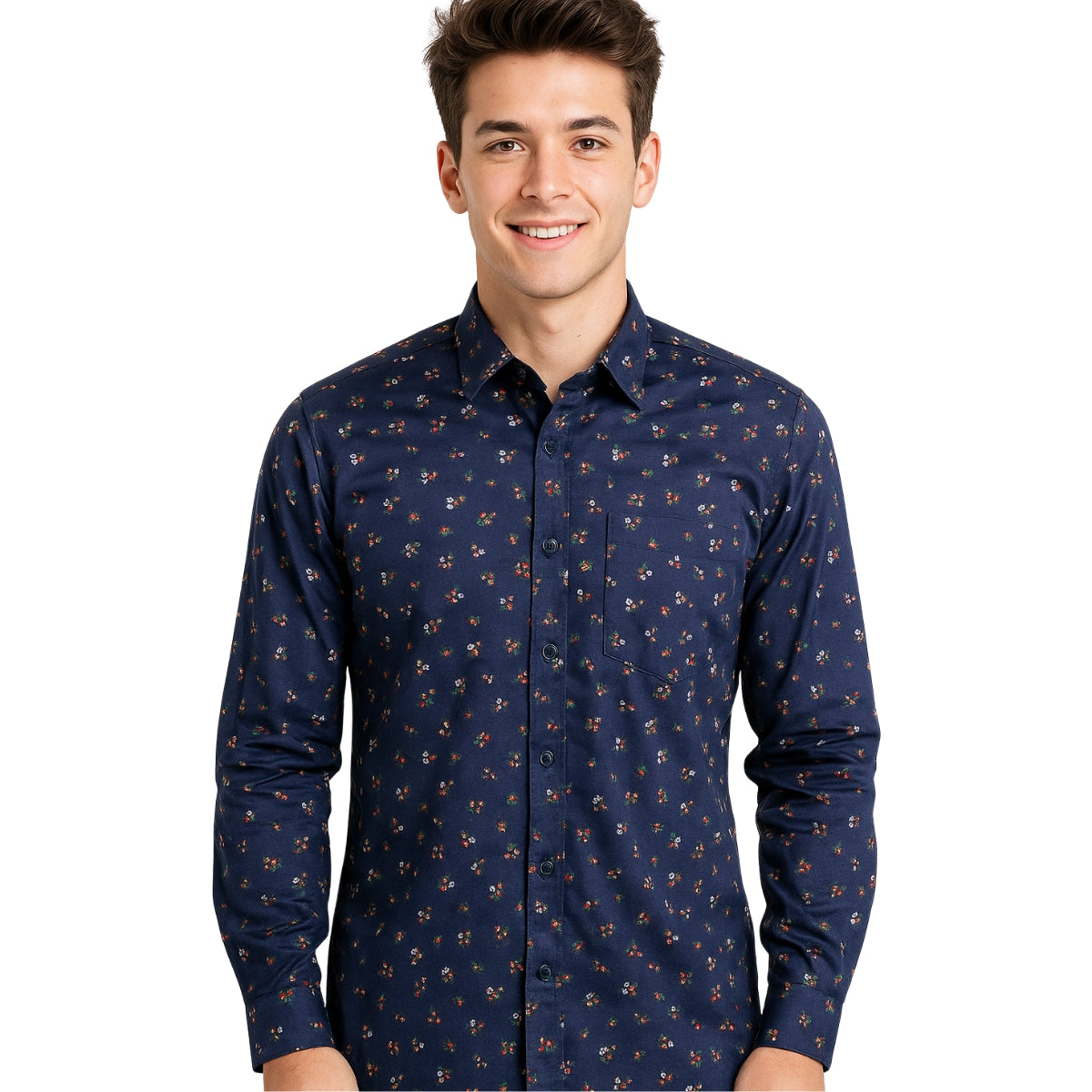 Dark Floral Printed Long Sleeve Shirt for Men
