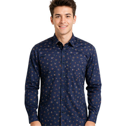Dark Floral Printed Long Sleeve Shirt for Men
