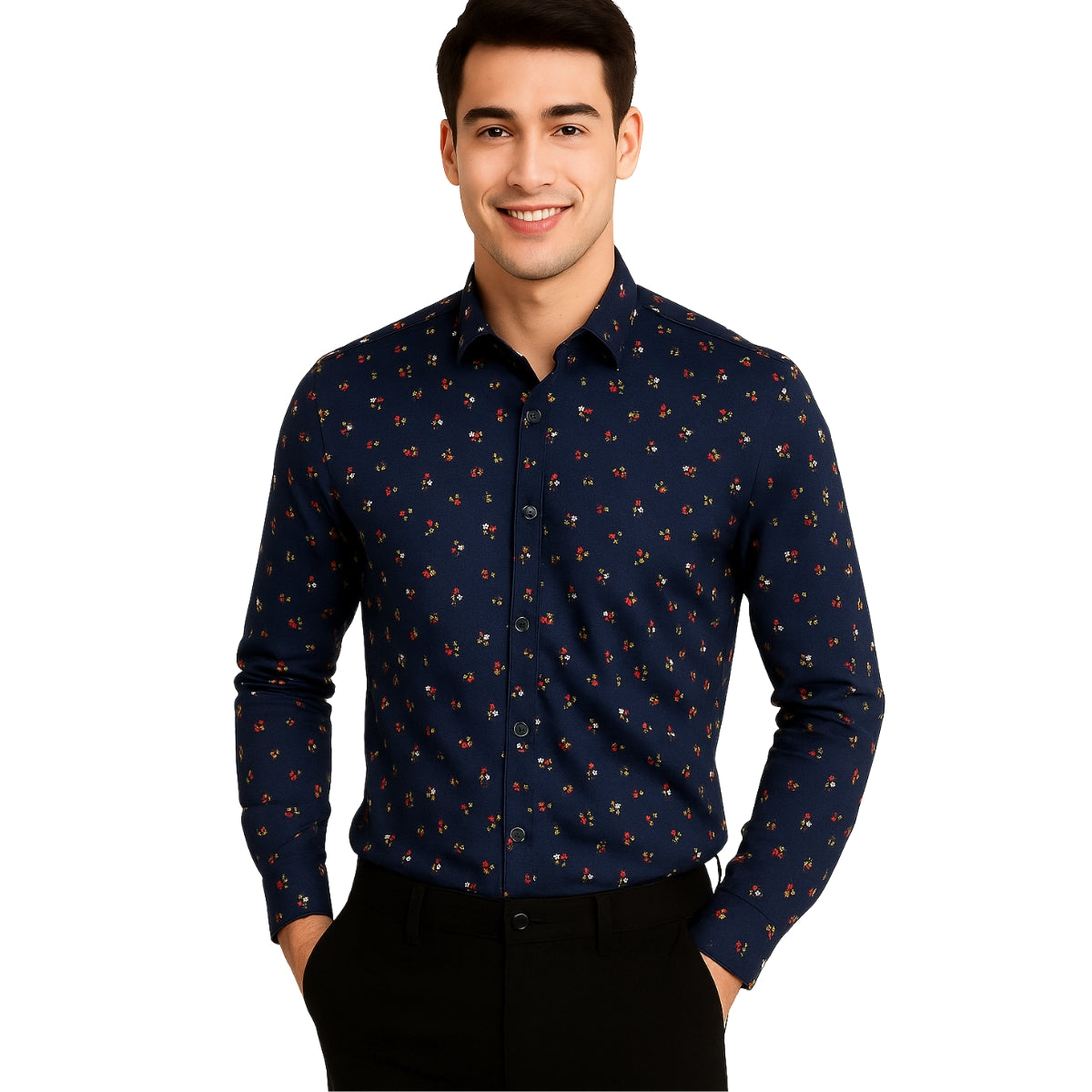 Dark Floral Printed Long Sleeve Shirt for Men