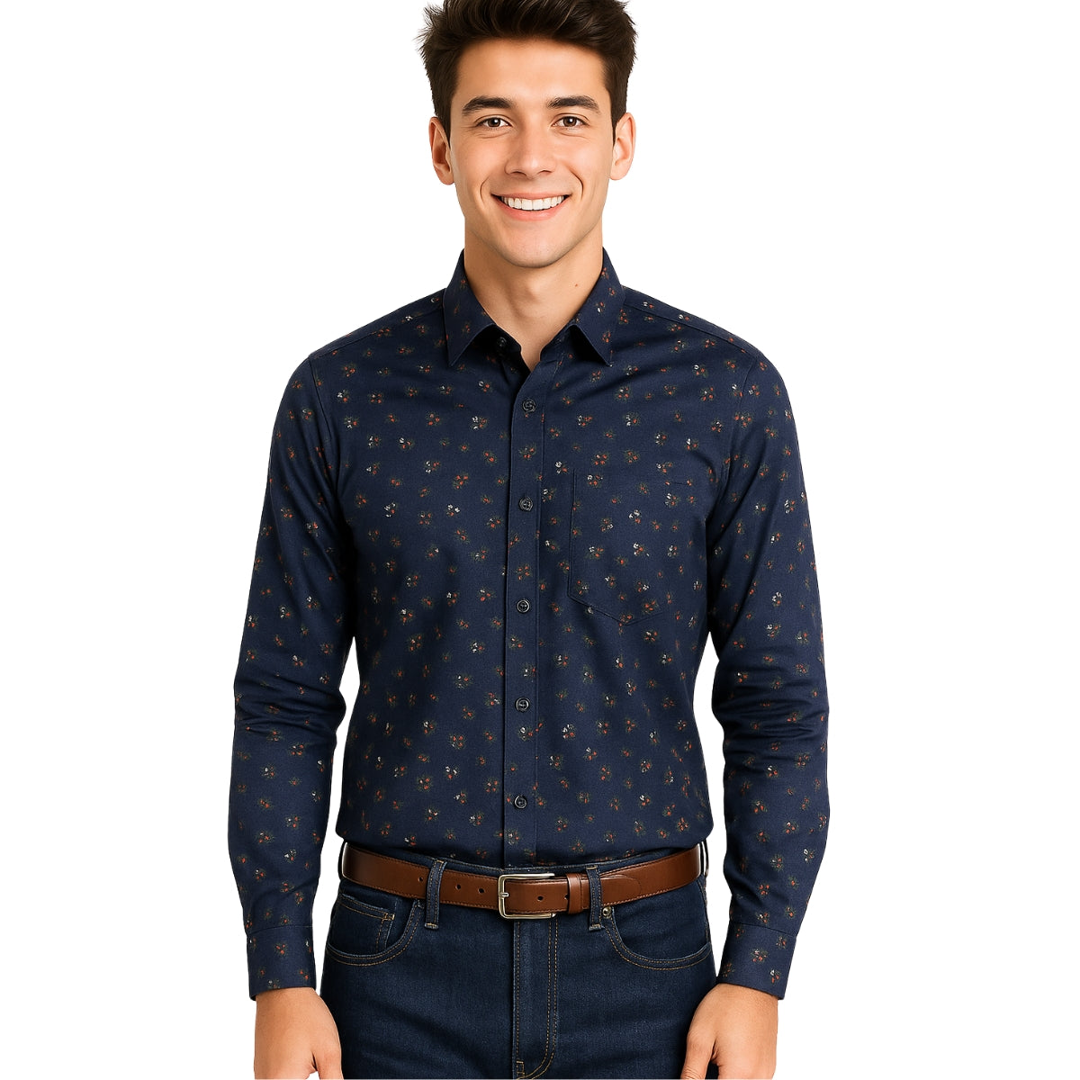 Dark Floral Printed Long Sleeve Shirt for Men