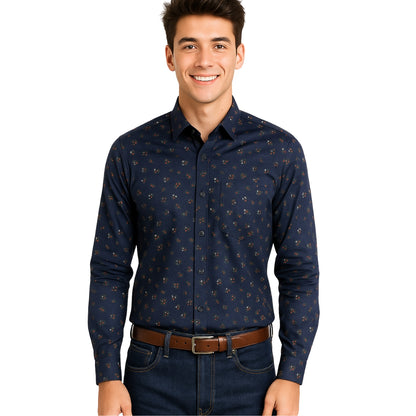 Dark Floral Printed Long Sleeve Shirt for Men