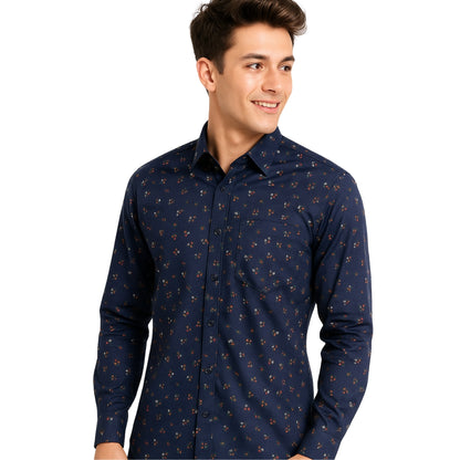Dark Floral Printed Long Sleeve Shirt for Men