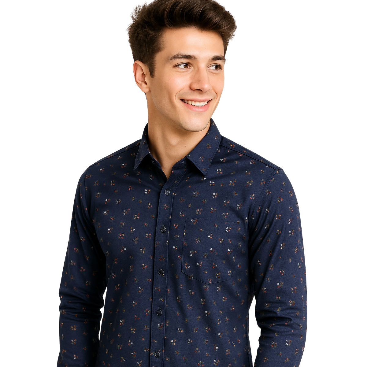 Dark Floral Printed Long Sleeve Shirt for Men